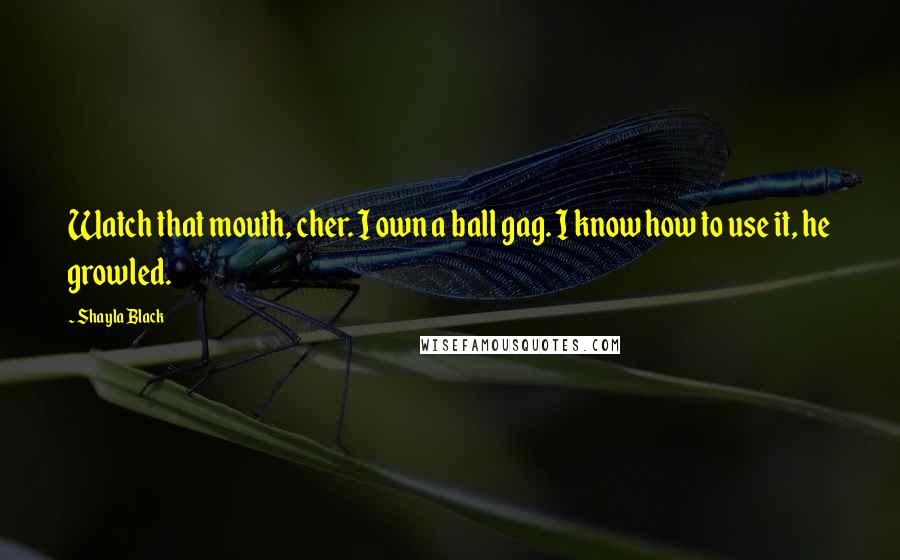 Shayla Black Quotes: Watch that mouth, cher. I own a ball gag. I know how to use it, he growled.