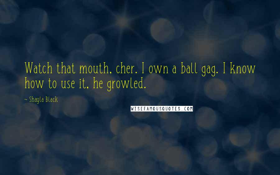 Shayla Black Quotes: Watch that mouth, cher. I own a ball gag. I know how to use it, he growled.