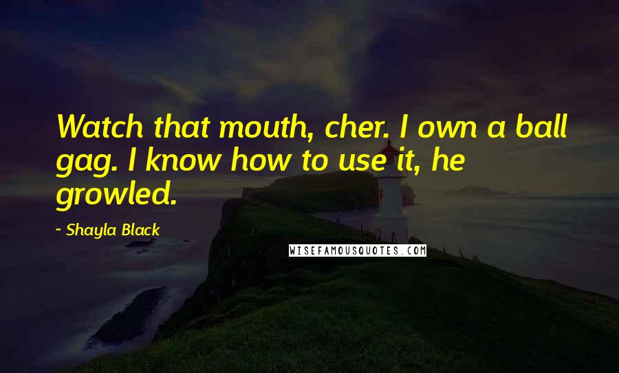 Shayla Black Quotes: Watch that mouth, cher. I own a ball gag. I know how to use it, he growled.