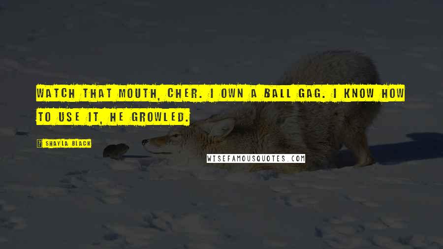 Shayla Black Quotes: Watch that mouth, cher. I own a ball gag. I know how to use it, he growled.
