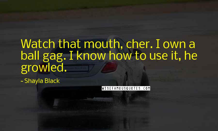 Shayla Black Quotes: Watch that mouth, cher. I own a ball gag. I know how to use it, he growled.