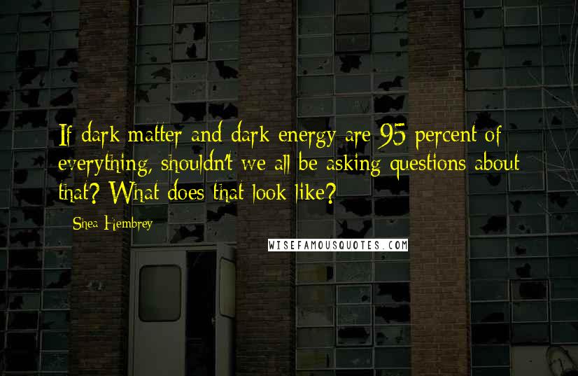 Shea Hembrey Quotes: If dark matter and dark energy are 95 percent of everything, shouldn't we all be asking questions about that? What does that look like?