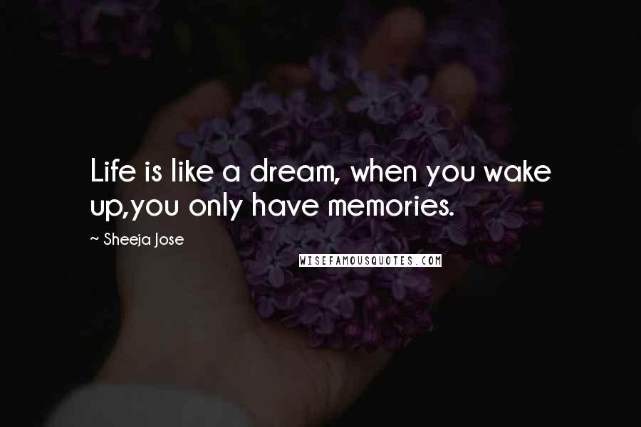 Sheeja Jose Quotes: Life is like a dream, when you wake up,you only have memories.