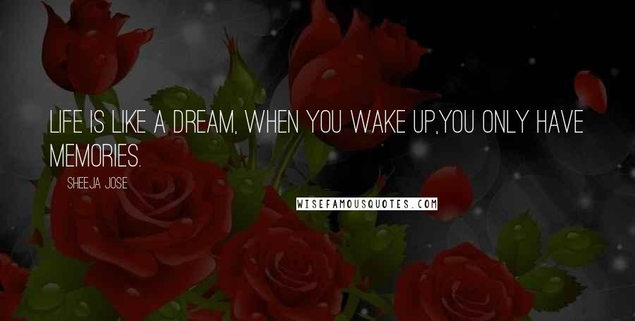 Sheeja Jose Quotes: Life is like a dream, when you wake up,you only have memories.