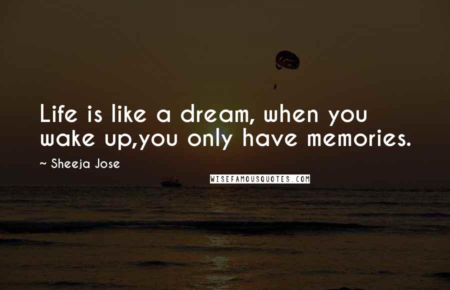 Sheeja Jose Quotes: Life is like a dream, when you wake up,you only have memories.