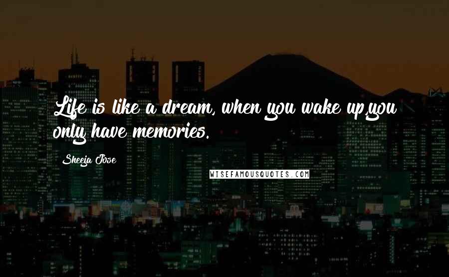 Sheeja Jose Quotes: Life is like a dream, when you wake up,you only have memories.