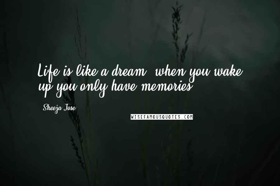 Sheeja Jose Quotes: Life is like a dream, when you wake up,you only have memories.