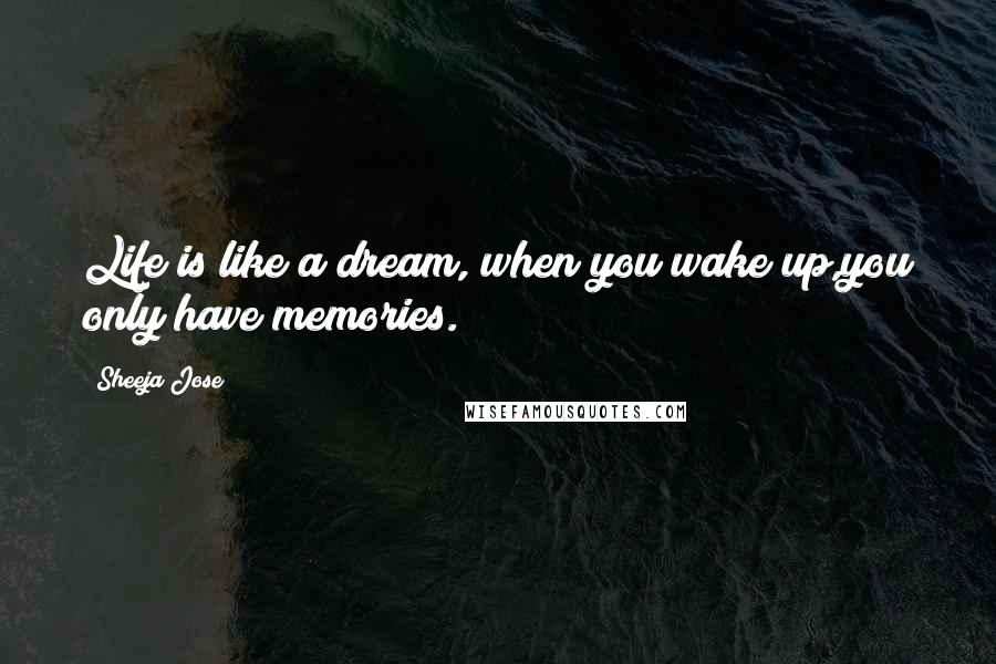 Sheeja Jose Quotes: Life is like a dream, when you wake up,you only have memories.