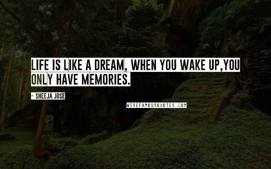 Sheeja Jose Quotes: Life is like a dream, when you wake up,you only have memories.