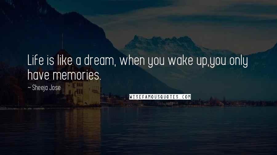 Sheeja Jose Quotes: Life is like a dream, when you wake up,you only have memories.