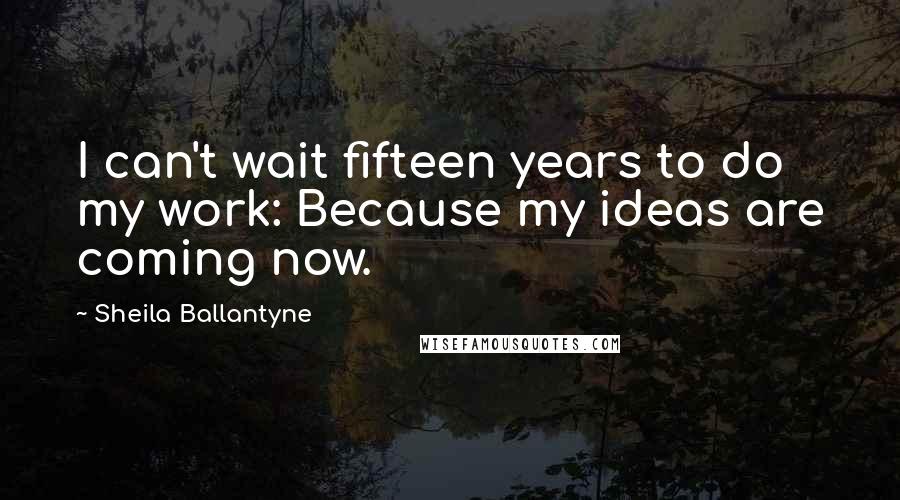 Sheila Ballantyne Quotes: I can't wait fifteen years to do my work: Because my ideas are coming now.