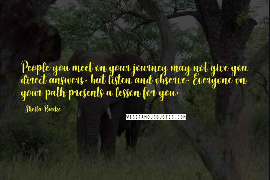 Sheila Burke Quotes: People you meet on your journey may not give you direct answers, but listen and observe. Everyone on your path presents a lesson for you.