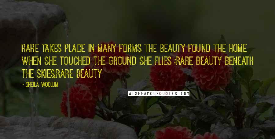 Sheila Woolum Quotes: Rare takes place in many forms The beauty found the home when she touched the ground She flies ;Rare beauty beneath the skies,Rare beauty