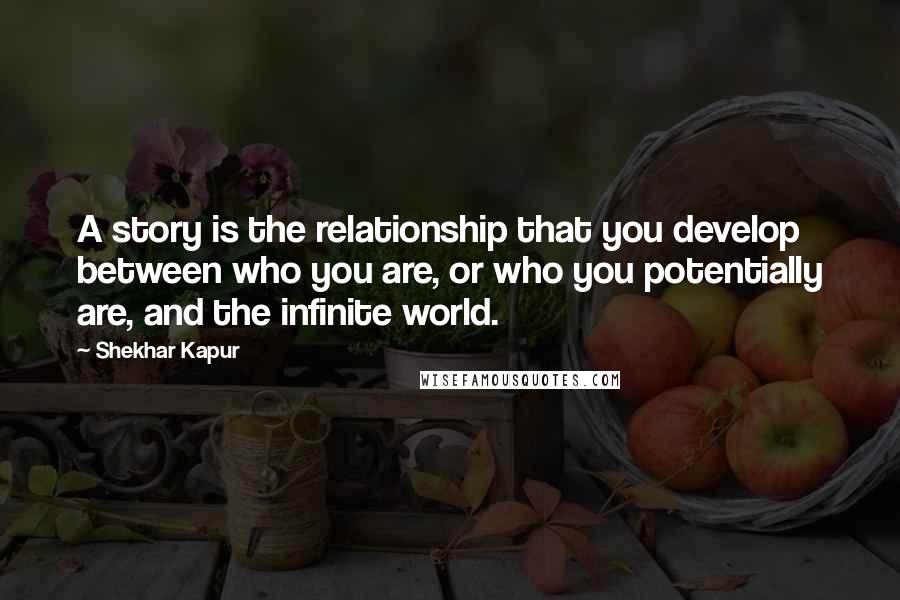 Shekhar Kapur Quotes: A story is the relationship that you develop between who you are, or who you potentially are, and the infinite world.