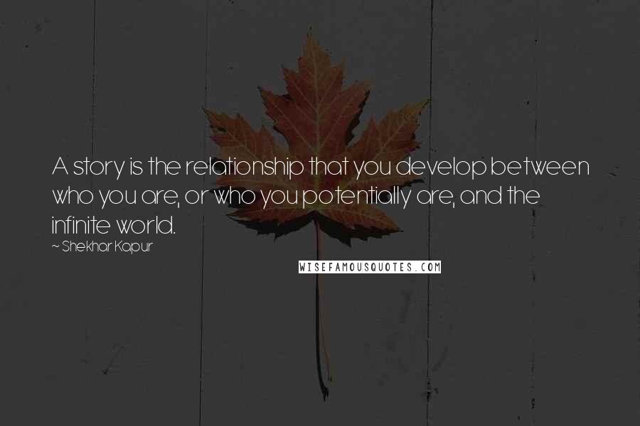 Shekhar Kapur Quotes: A story is the relationship that you develop between who you are, or who you potentially are, and the infinite world.