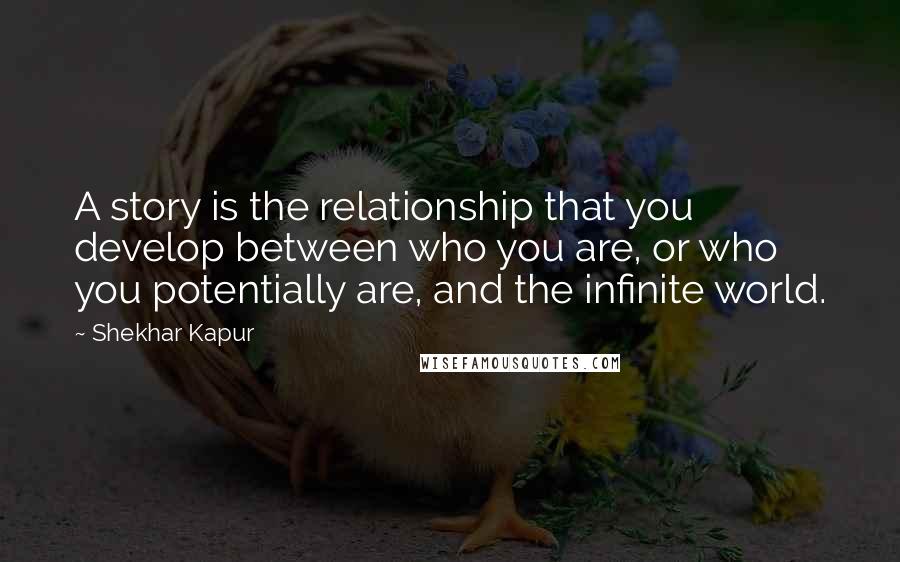 Shekhar Kapur Quotes: A story is the relationship that you develop between who you are, or who you potentially are, and the infinite world.