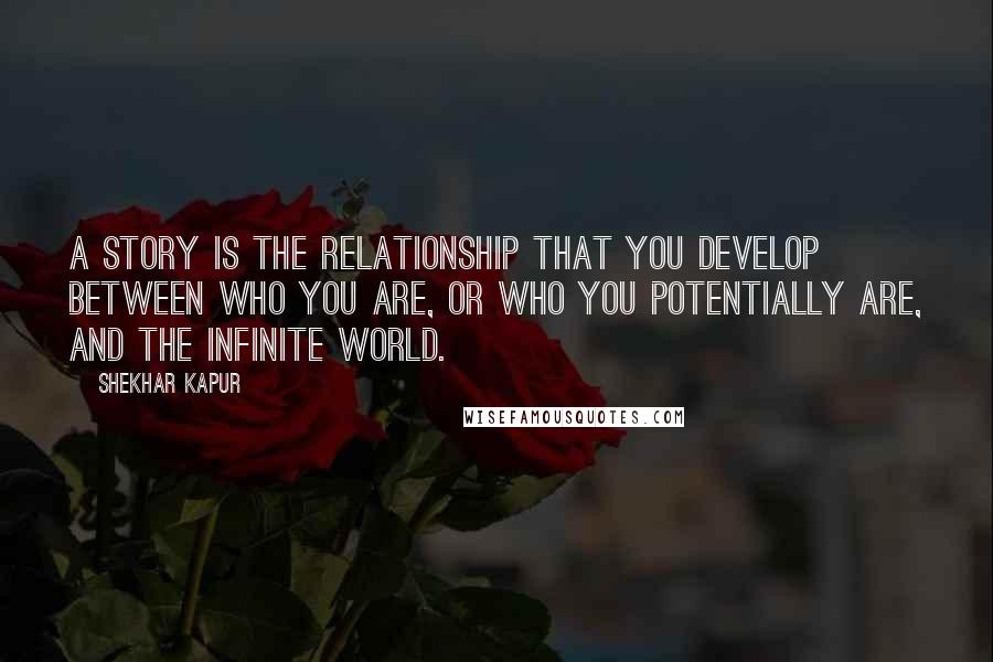 Shekhar Kapur Quotes: A story is the relationship that you develop between who you are, or who you potentially are, and the infinite world.