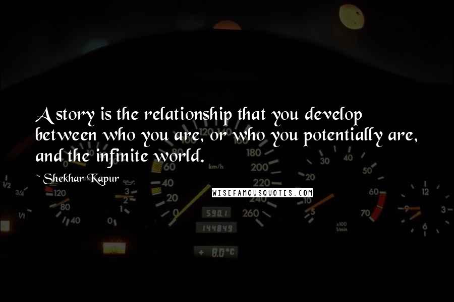 Shekhar Kapur Quotes: A story is the relationship that you develop between who you are, or who you potentially are, and the infinite world.