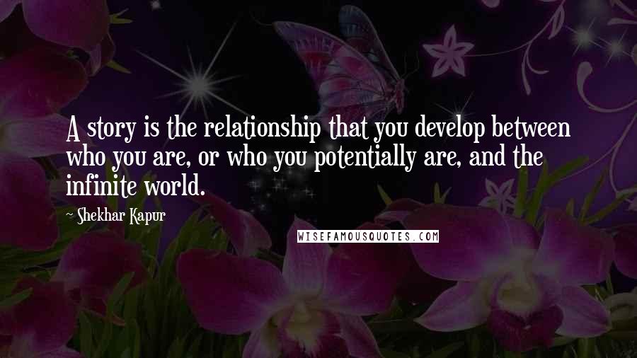 Shekhar Kapur Quotes: A story is the relationship that you develop between who you are, or who you potentially are, and the infinite world.