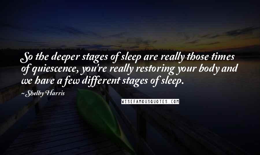 Shelby Harris Quotes: So the deeper stages of sleep are really those times of quiescence, you're really restoring your body and we have a few different stages of sleep.