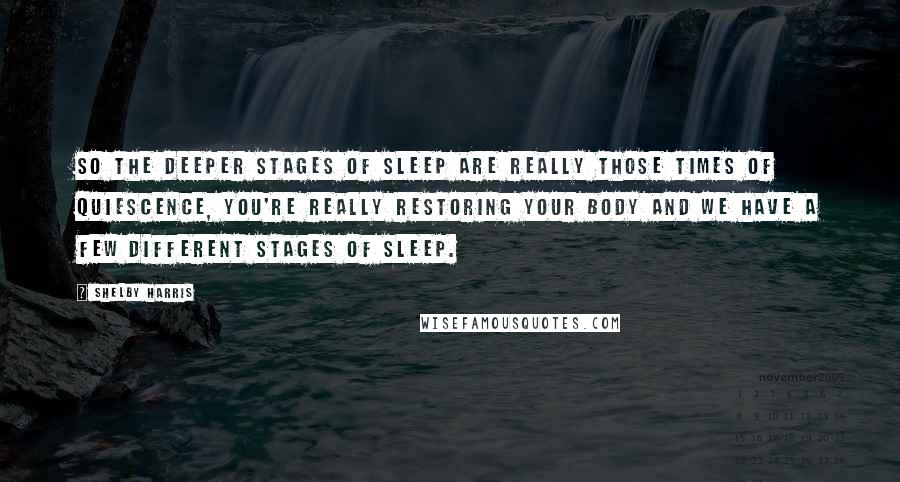 Shelby Harris Quotes: So the deeper stages of sleep are really those times of quiescence, you're really restoring your body and we have a few different stages of sleep.