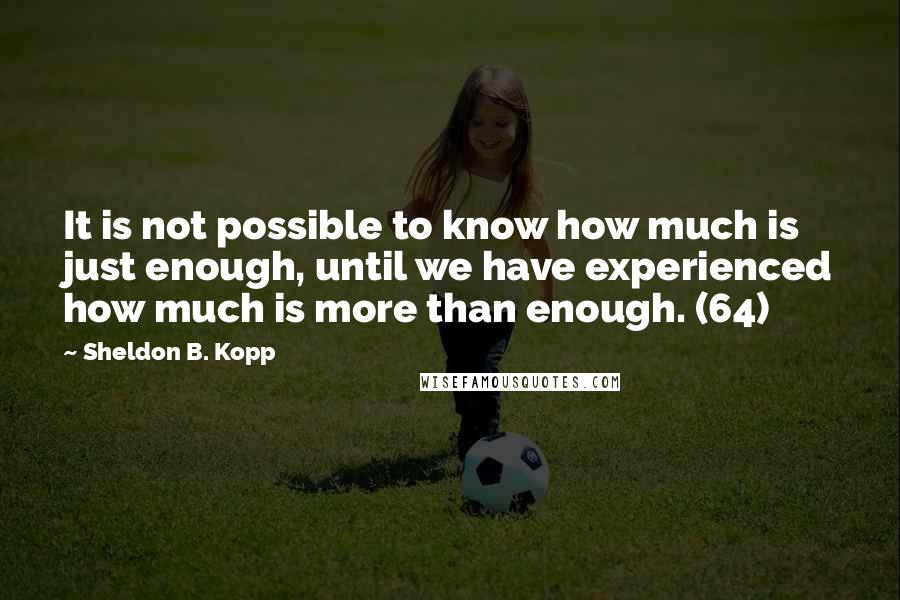 Sheldon B. Kopp Quotes: It is not possible to know how much is just enough, until we have experienced how much is more than enough. (64)