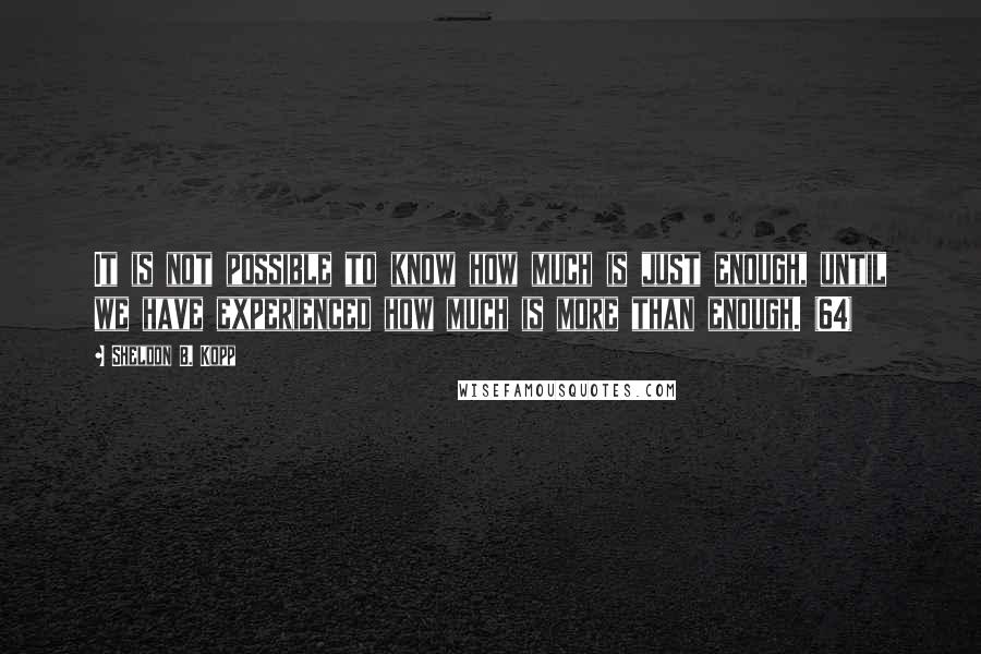 Sheldon B. Kopp Quotes: It is not possible to know how much is just enough, until we have experienced how much is more than enough. (64)