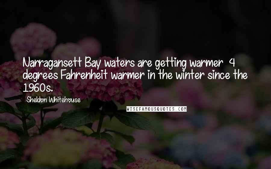 Sheldon Whitehouse Quotes: Narragansett Bay waters are getting warmer 4 degrees Fahrenheit warmer in the winter since the 1960s.