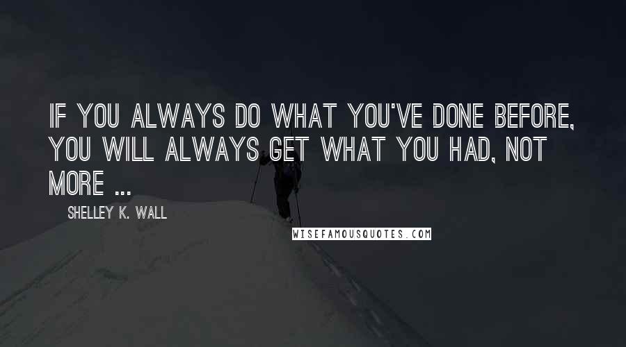 Shelley K. Wall Quotes: If you always do what you've done before, you will always get what you had, not more ...