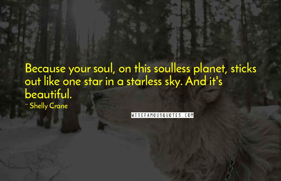 Shelly Crane Quotes: Because your soul, on this soulless planet, sticks out like one star in a starless sky. And it's beautiful.