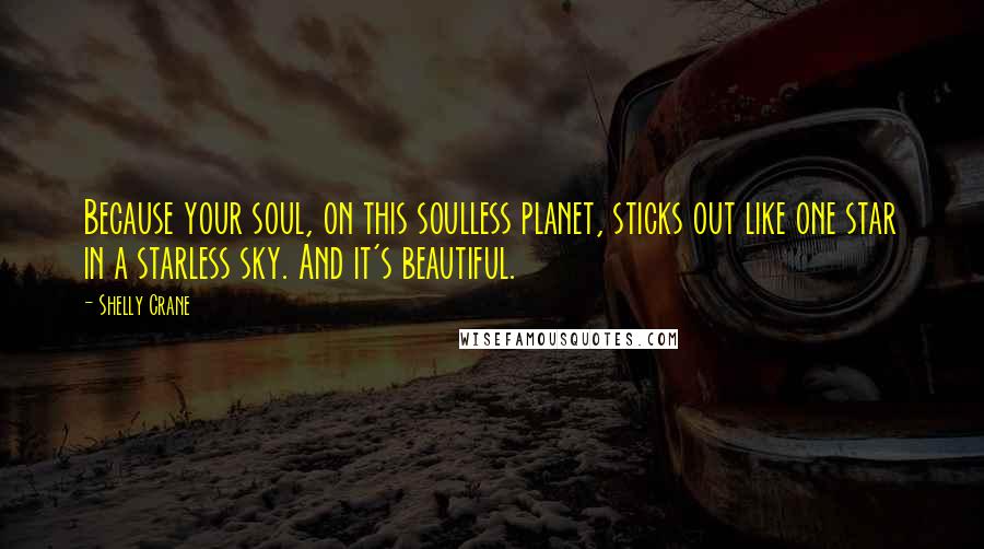 Shelly Crane Quotes: Because your soul, on this soulless planet, sticks out like one star in a starless sky. And it's beautiful.