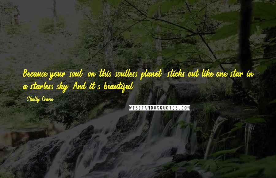 Shelly Crane Quotes: Because your soul, on this soulless planet, sticks out like one star in a starless sky. And it's beautiful.