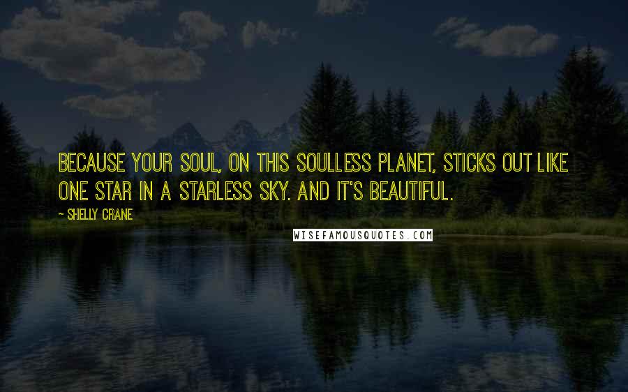 Shelly Crane Quotes: Because your soul, on this soulless planet, sticks out like one star in a starless sky. And it's beautiful.