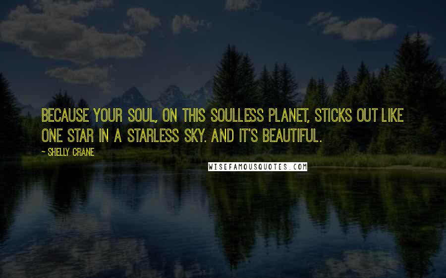 Shelly Crane Quotes: Because your soul, on this soulless planet, sticks out like one star in a starless sky. And it's beautiful.