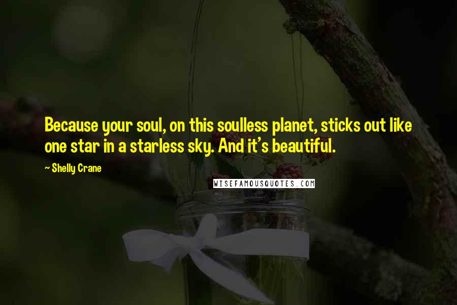 Shelly Crane Quotes: Because your soul, on this soulless planet, sticks out like one star in a starless sky. And it's beautiful.