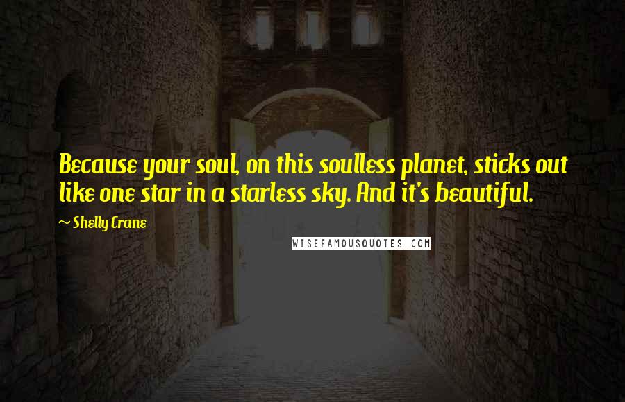 Shelly Crane Quotes: Because your soul, on this soulless planet, sticks out like one star in a starless sky. And it's beautiful.