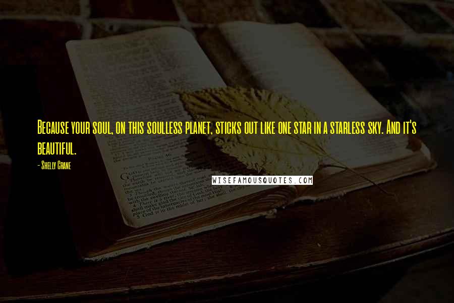 Shelly Crane Quotes: Because your soul, on this soulless planet, sticks out like one star in a starless sky. And it's beautiful.