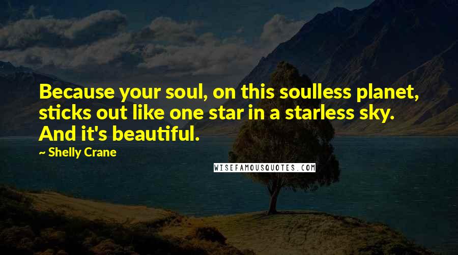 Shelly Crane Quotes: Because your soul, on this soulless planet, sticks out like one star in a starless sky. And it's beautiful.