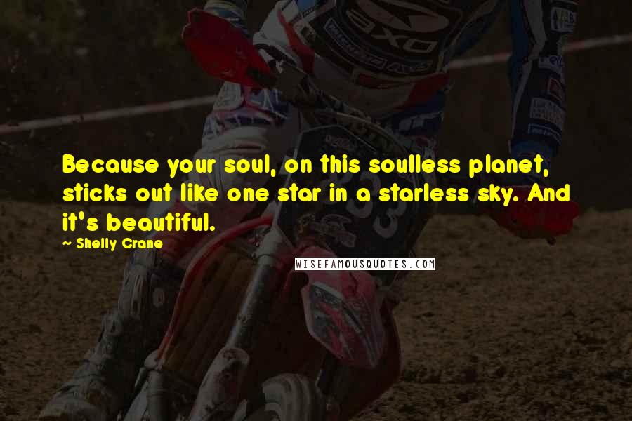 Shelly Crane Quotes: Because your soul, on this soulless planet, sticks out like one star in a starless sky. And it's beautiful.