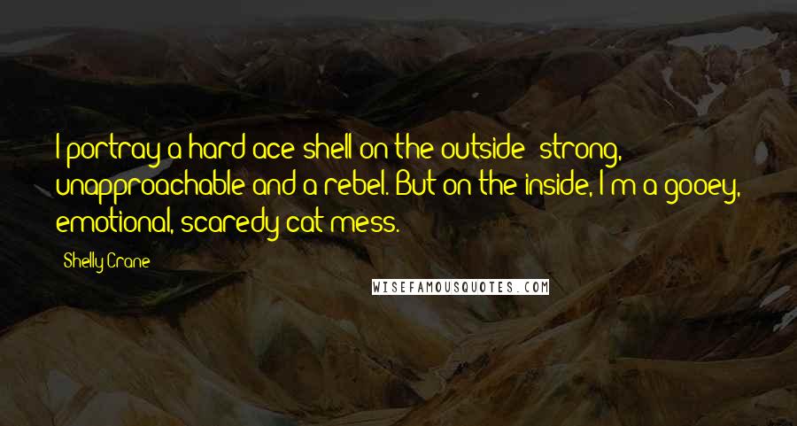 Shelly Crane Quotes: I portray a hard-ace shell on the outside; strong, unapproachable and a rebel. But on the inside, I'm a gooey, emotional, scaredy cat mess.