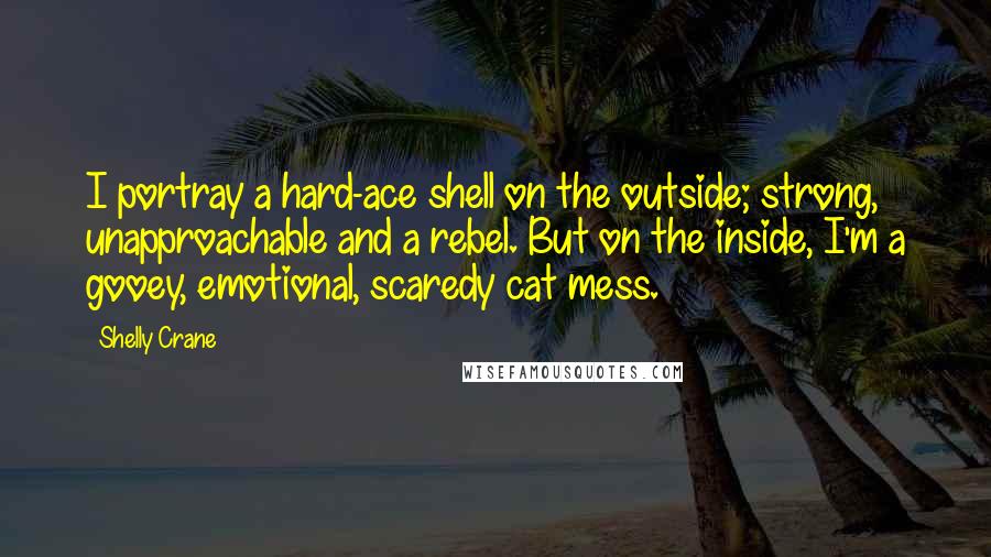 Shelly Crane Quotes: I portray a hard-ace shell on the outside; strong, unapproachable and a rebel. But on the inside, I'm a gooey, emotional, scaredy cat mess.