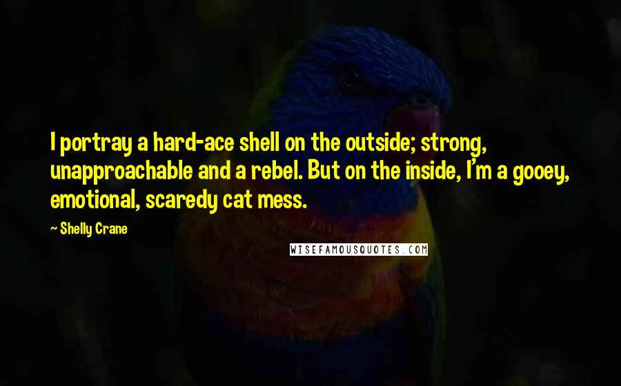 Shelly Crane Quotes: I portray a hard-ace shell on the outside; strong, unapproachable and a rebel. But on the inside, I'm a gooey, emotional, scaredy cat mess.