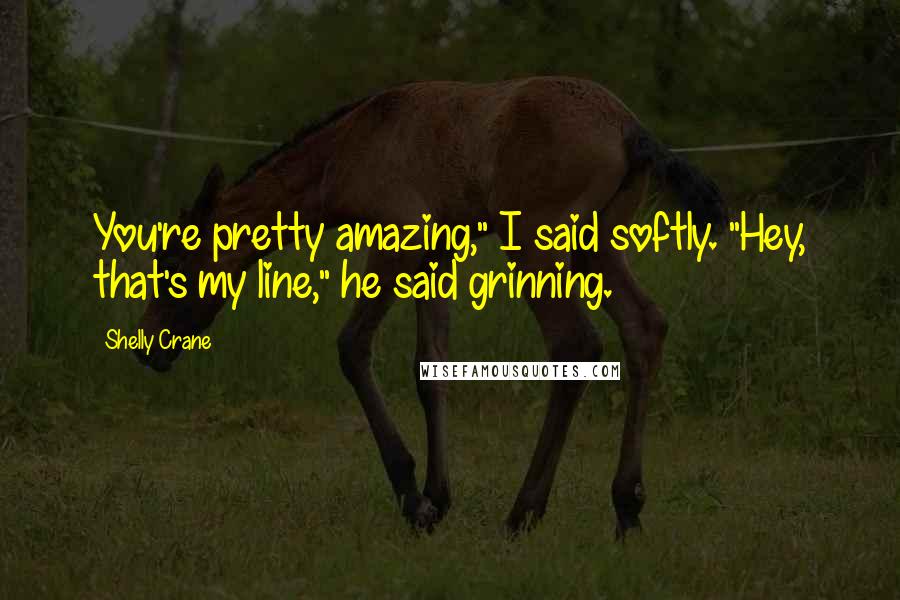 Shelly Crane Quotes: You're pretty amazing," I said softly. "Hey, that's my line," he said grinning.