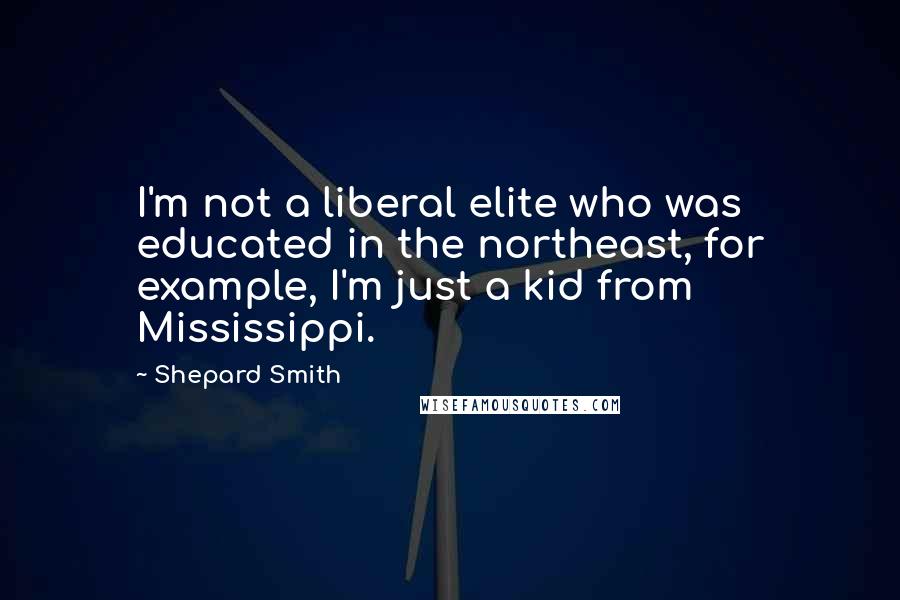 Shepard Smith Quotes: I'm not a liberal elite who was educated in the northeast, for example, I'm just a kid from Mississippi.