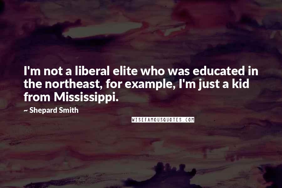 Shepard Smith Quotes: I'm not a liberal elite who was educated in the northeast, for example, I'm just a kid from Mississippi.