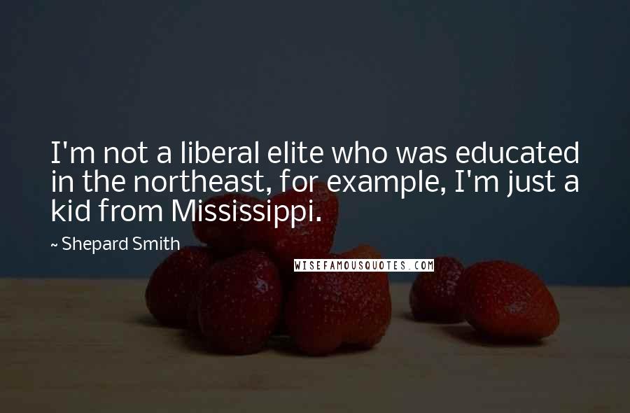 Shepard Smith Quotes: I'm not a liberal elite who was educated in the northeast, for example, I'm just a kid from Mississippi.