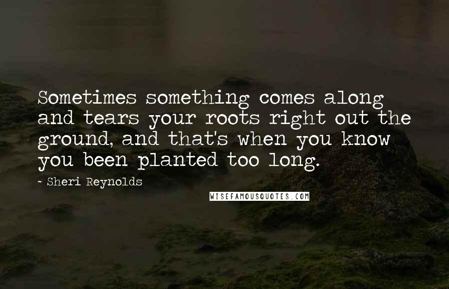 Sheri Reynolds Quotes: Sometimes something comes along and tears your roots right out the ground, and that's when you know you been planted too long.