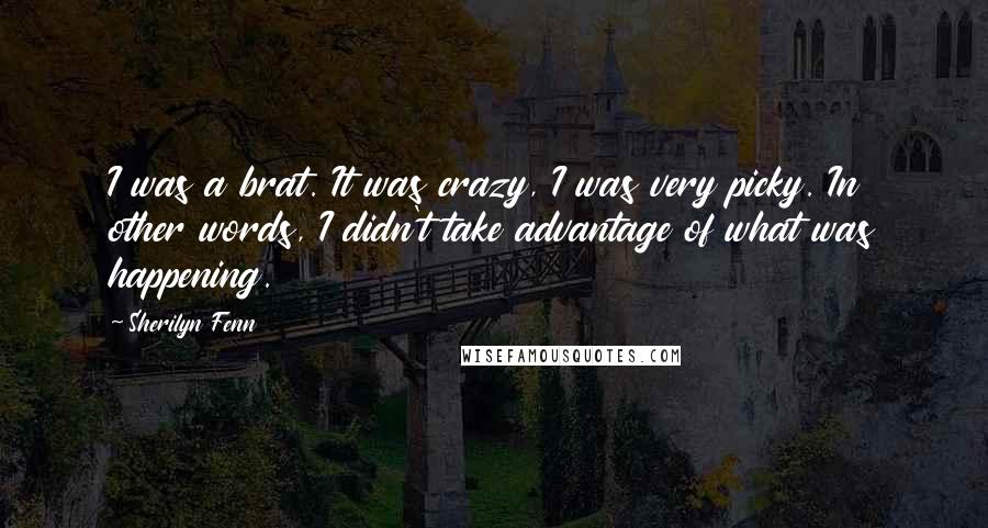 Sherilyn Fenn Quotes: I was a brat. It was crazy, I was very picky. In other words, I didn't take advantage of what was happening.