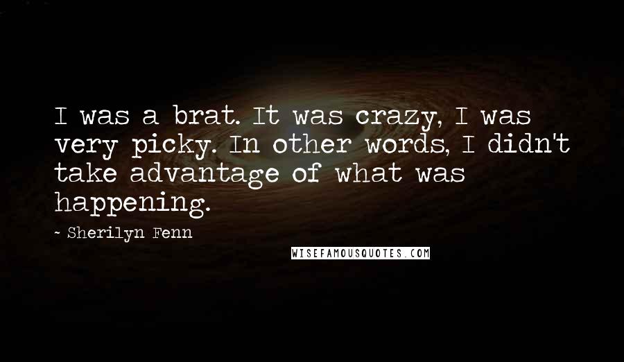 Sherilyn Fenn Quotes: I was a brat. It was crazy, I was very picky. In other words, I didn't take advantage of what was happening.