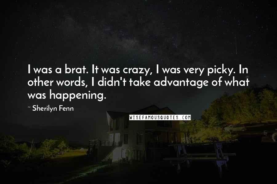 Sherilyn Fenn Quotes: I was a brat. It was crazy, I was very picky. In other words, I didn't take advantage of what was happening.